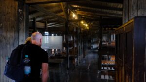 Interior of a former barracks at the Sachsenhausen Concentration Camp