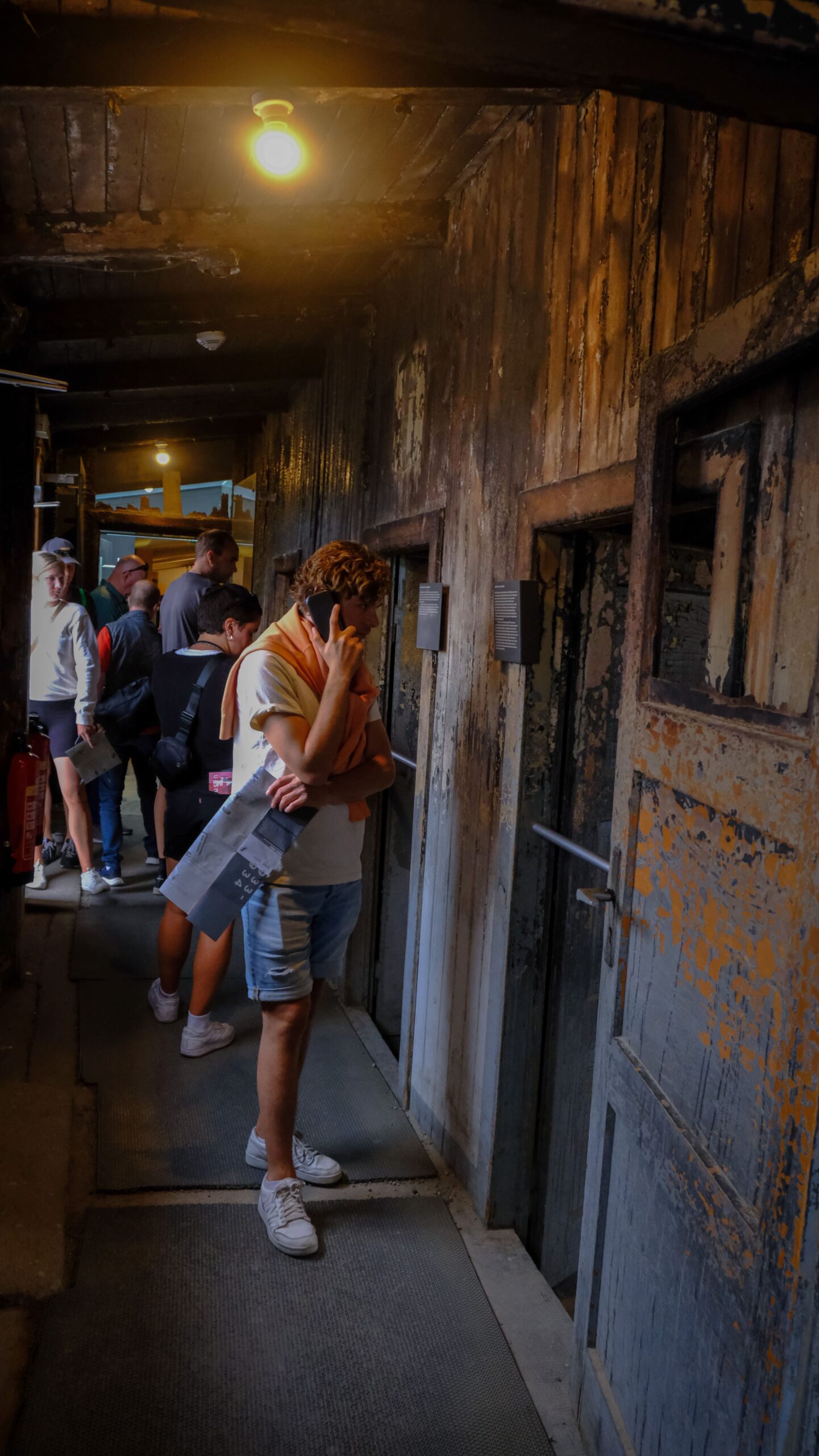 The hallway with multiple doors at Sachsenhausen Memorial and Museum